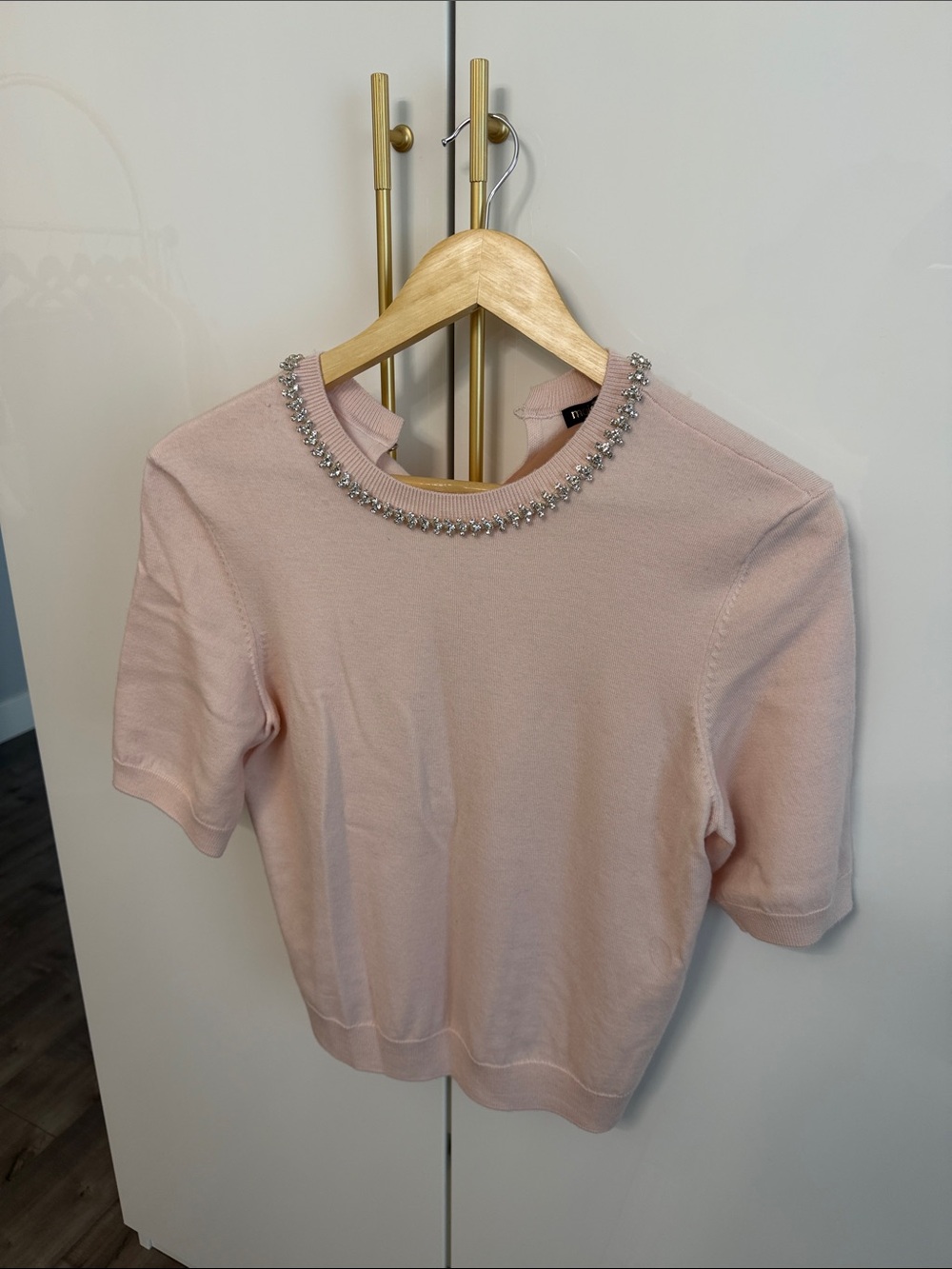 Maje Embellished Pink Short Sleeve Knit Top